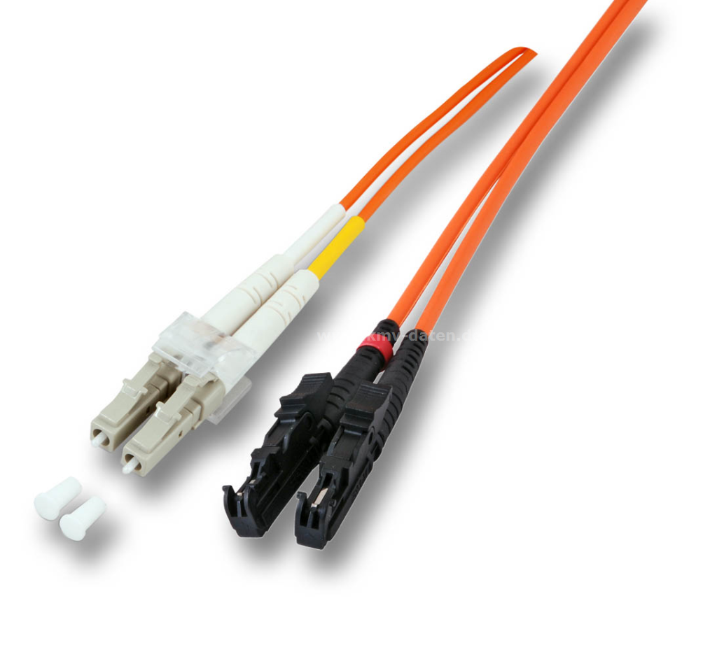 LWL Duplex Jumper-Multimode Länge: 5,0m
LC < > E2000© Faser I-VH 2G50/125µ OM2 
Kabelfarbe: orange Inkl. Prüfprotokoll